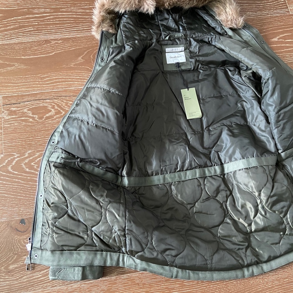 Goodfellow & Co Faux Fur Hood JACKET Olive-green NWT - Picture 11 of 12